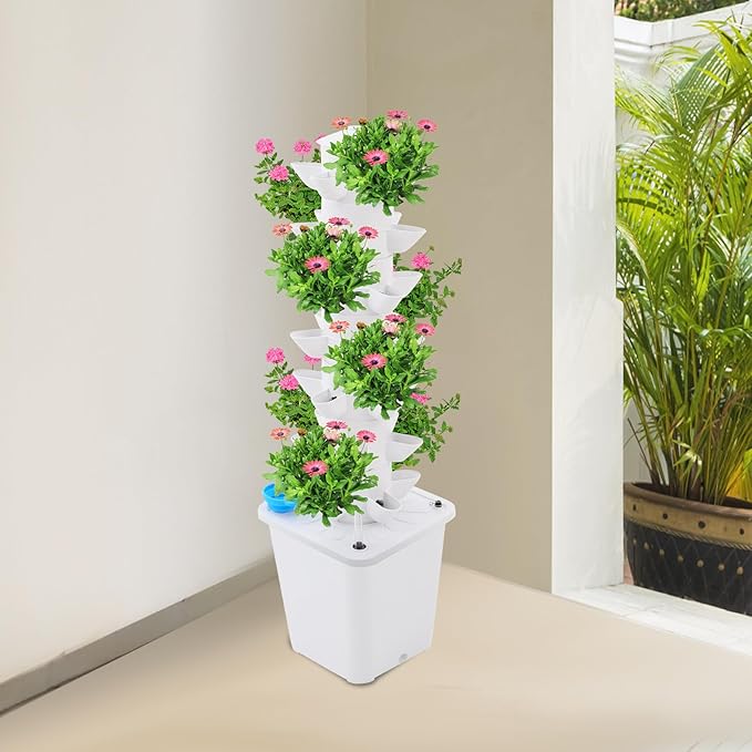 35 Hydroponics Growing System Kit 7 Layers Hydroponic Tower Indoor Outdoor Gardening System with 2.64gal Water Tank & Brushless Dc Pump Vertical Garden Planter Kits for Balcony, Corridor, Office