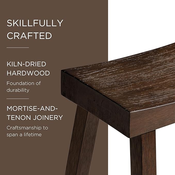 Maven Lane Kitchen Bar Stool, Modern Farmhouse Wood Barstool, Kitchen Island Chairs, Pub Bar Height Stools For Kitchen, Wide Comfortable Seat Backless Bar Stools, Vincent 31 Inch, Antiqued Brown