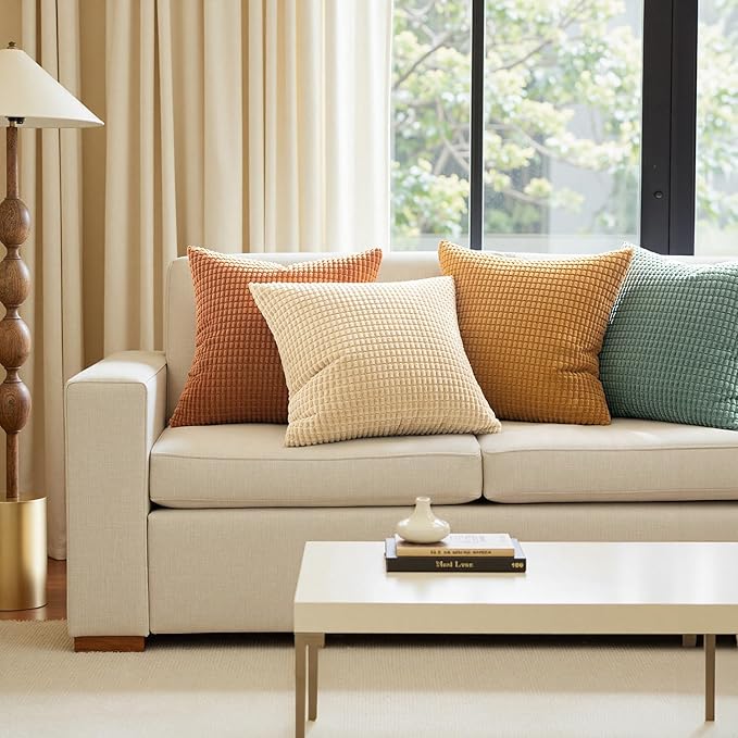 MIULEE Boho Farmhouse Decorative Pillow Covers 16x16 Inch Set of 4 Rustic Modern Fall Home Decor Couch Home Decor Couch Throw Pillows Summer Corduroy Pillowcases for Sofa Living Room Bed Orange/Teal