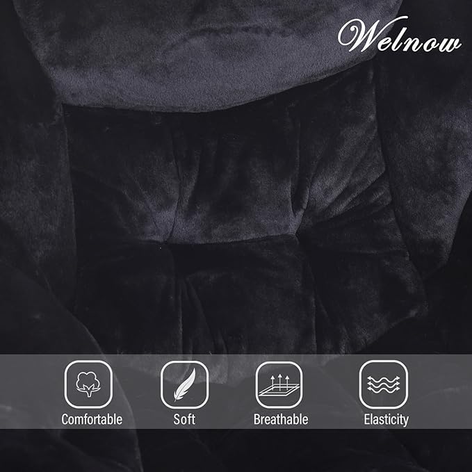 Welnow Lazy Chair with Ottoman, Modern Lounge Accent Chair with Armrests and a Side Pocket, Leisure Sofa Armchair, Reading Armchair with Footrest for Small Space, Plush Black