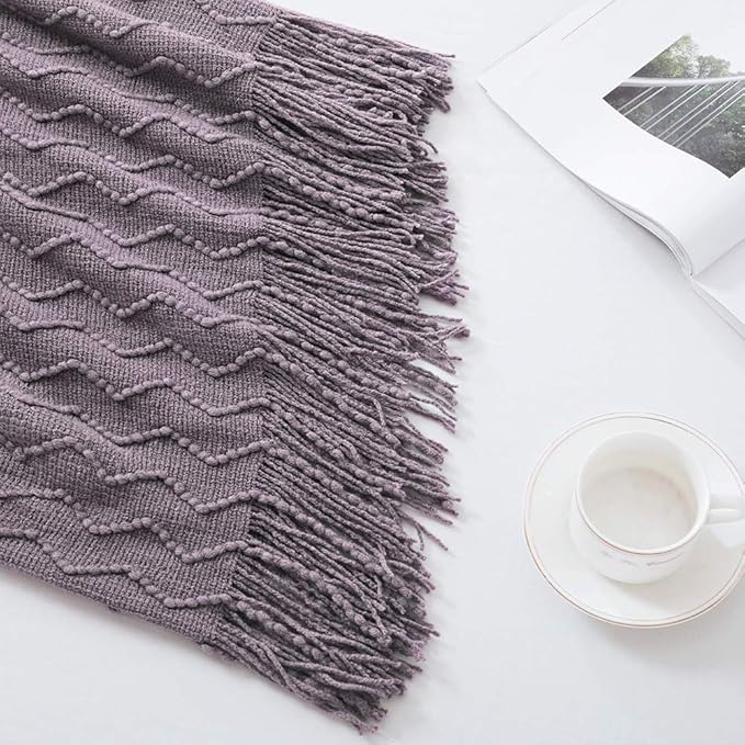 BOURINA Dark Lavender Throw Blanket 50x60 Inches Throw Textured Solid Soft Sofa Couch Decorative Knitted Blanket