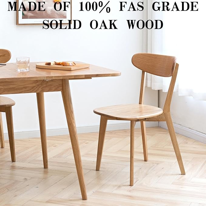 Oak Wood Dining Chairs - Kitchen Chairs Set of 4 with Comfortable Curved Backrest - Wood Chairs for Dining Room,Living Room - Original Wood Color