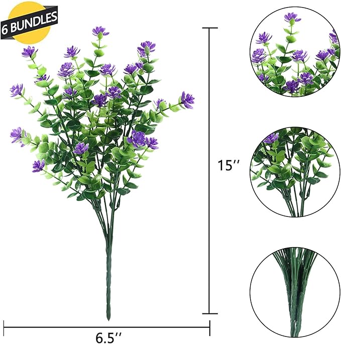 GREENRAIN Artificial Flowers Outdoor Fake Flowers for Decoration UV Resistant No Fade Faux Plastic Plants Garden Porch Window Box Décor (18 Bundles, 3#Purple)
