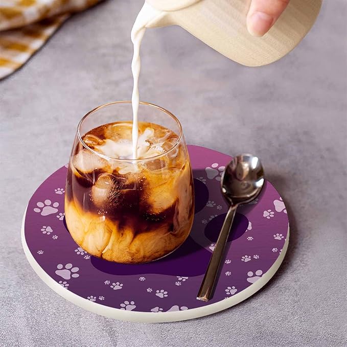 Big Dog Paw Coasters for Drinks 2 Pack Little Animal Puppy Cat Kitten Paws Print Design Gradient Purple Tabletop Protection Kitchen and Coffee Table Décor & Accessories,Set of 2