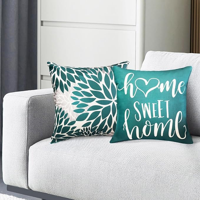 Decorative Throw Pillow Covers Set of 4 Green Pillow Covers 20x20 inch Throw Pillow Cases Linen Square Pillow Case,Modern Farmhouse Outdoor Pillow Covers for Couch Sofa Living Room Bed