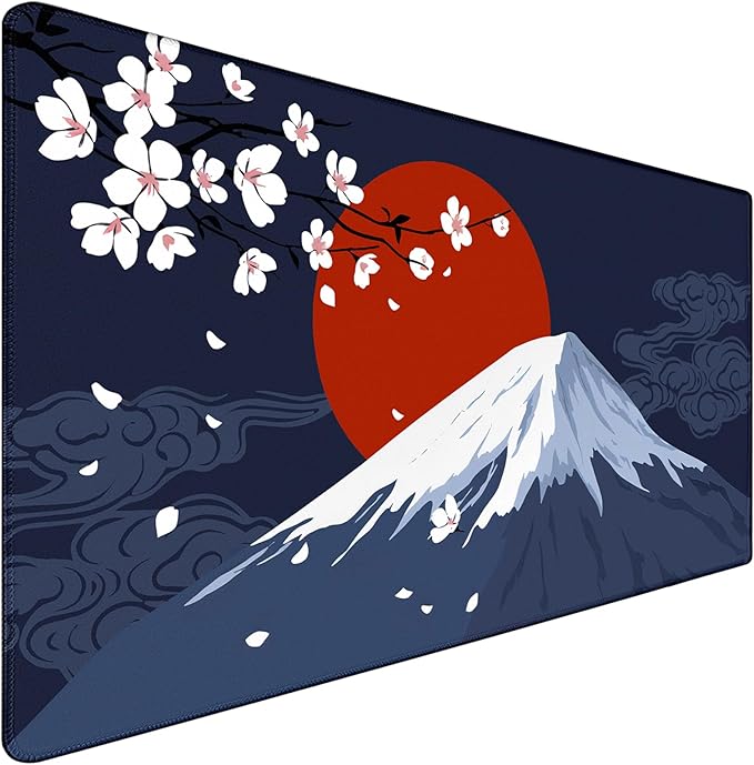 Japanese Mt Fuji Gaming Mouse Pad, Large Extended 31.5"x15.7" Durable Mousepad with Stitched Edges, Waterproof Non-Slip Base for Home Office Work