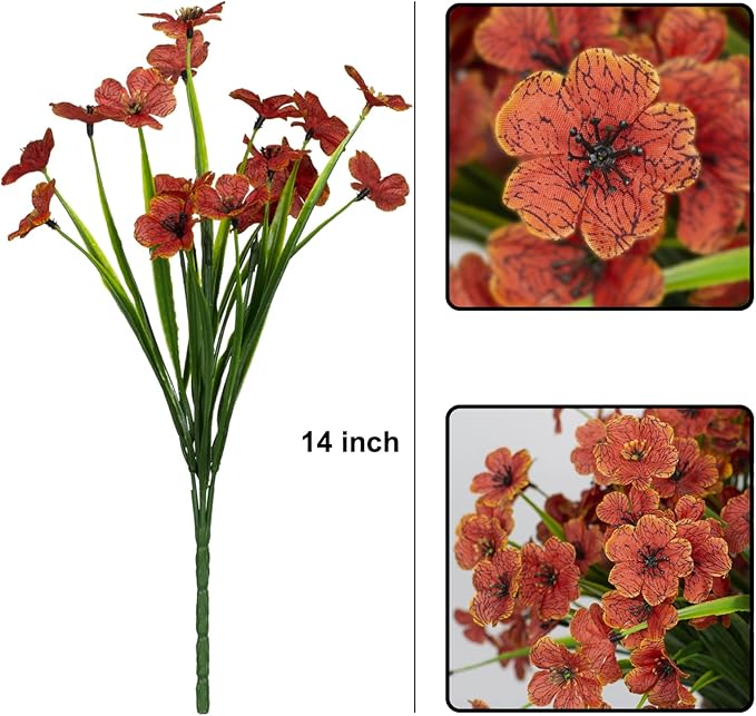 15 Bundles Artificial Flowers Fake Silk Flowers Outdoor UV Resistant Faux Flowers Plastic Fabric Greenery Plants for Hanging Planter Kitchen Home Office Wedding Garden Decoration (Orange)
