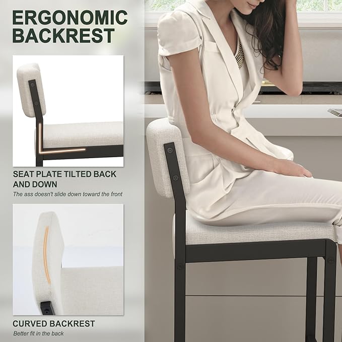 Mid Century Modern Counter Height Bar Stools Set of 3, 26" Bar Height Chairs with Backs, Upholstered Counter Stools, Metal Barstools for Kitchen Island (Beige- Fabric, 26" H - Set of 2)