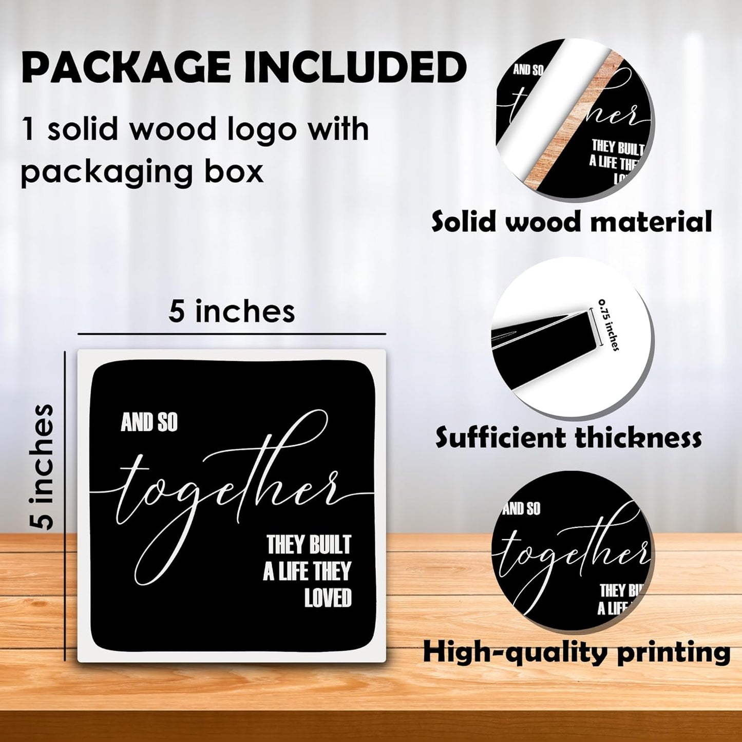 And So Together They Built A Life They Loved Wooden Block Plaque - Black Tabletop Sign Decor For Friend Family-5"x5" Bedroom Living Room Wood Block-Funny Desk Gifts Favors & Supplies - A22
