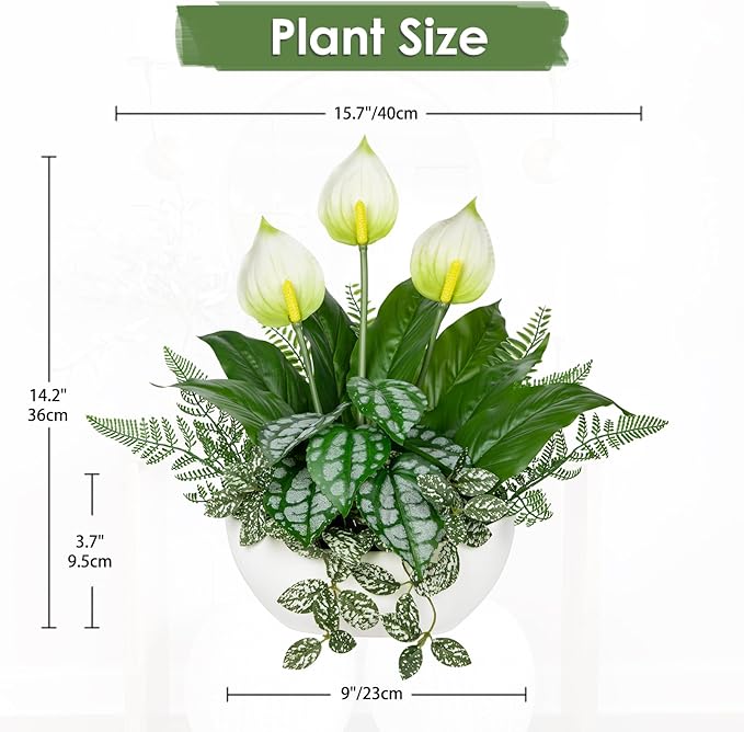 Fake Plants 14.2" Artificial Potted Plant Assorted Faux Plants in Pot Silk Plants Artificial Plants Indoor for Home Living Room Bedroom Bathroom Office Desk Table Centerpieces Shelf Greenery Decor
