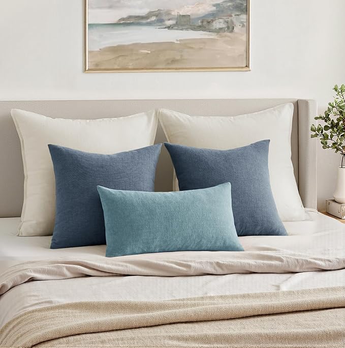 MIULEE Smoke Blue Couch Pillow Covers 12x20 Inch, Set of 2 Soft Chenille Decorative Lumbar Throw Pillow Covers Summer Farmhouse for Sofa Living Room Bed