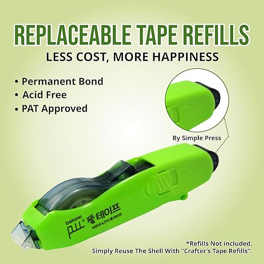 Tape Runner - Double Sided Adhesive with Dispenser Roller Included - Acid Free, Sticky, Transparent - Ideal for Scrapbooking, Crafts & More - Retractable (315 inches per Cartridge), 10 Cartridges