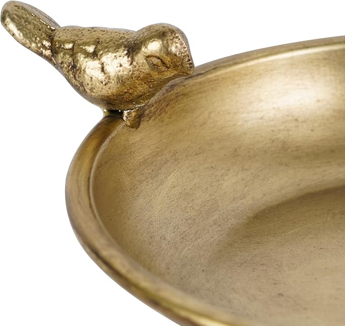 NIKKY HOME Gold Decorative Iron Plate Candle Holders with Bird, Vintage Pillar Candlestick Stand Base Tray for LED & Wax Candles, Incense Cones, Spa, Weddings