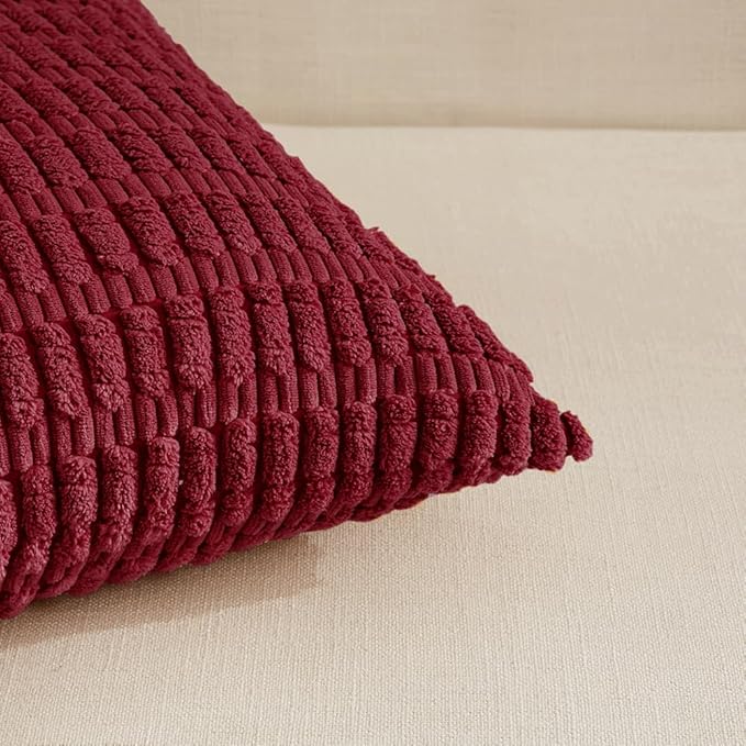 Fancy Homi 2 Packs Christmas Wine Red Decorative Throw Pillow Covers 16x24 Inch for Living Room Couch Bed Sofa, Modern Farmhouse Boho Home Decor, Soft Corduroy Burgundy Square Cushion Case 40x60 cm
