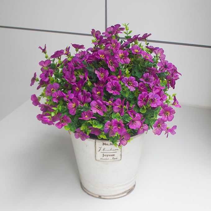 Rose Red Artificial Outdoor Flowers 12 Bundles Silk Fake Daisy Romantic Fake Plants Stems for Garden, Pergola, or Outdoor Party Decor Outside(Purple Daisy)