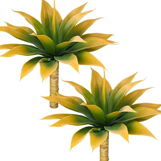 Artificial Agave Faux Agave Fake Greenery Outdoor Artificial Plants Fake Plants for Indoor Home Decoration Plastic Plants Outdoor Decor Front Porch Decor Simulation Plants 18In(Yellow) 2Pack