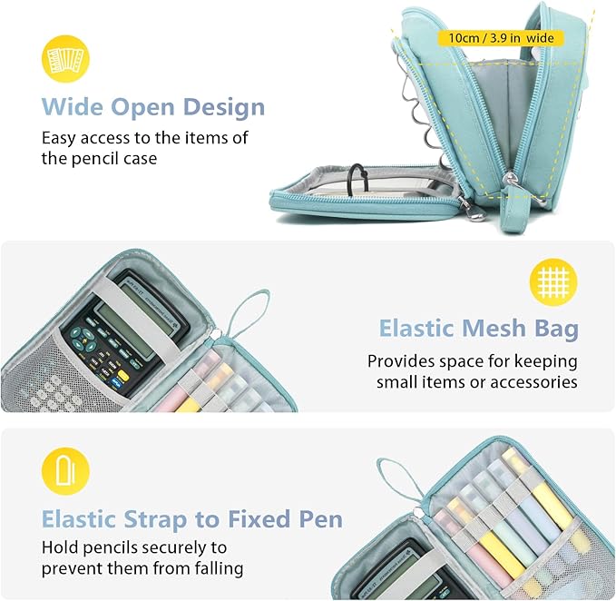 Pencil Case Big Capacity Pen Pouch Large Storage Holder Marker Pen Bag Durable 3 Compartment School Office Desk Organizer Portable Cute Zipper Stationery for Kids Teen Student Boys Girls Adults