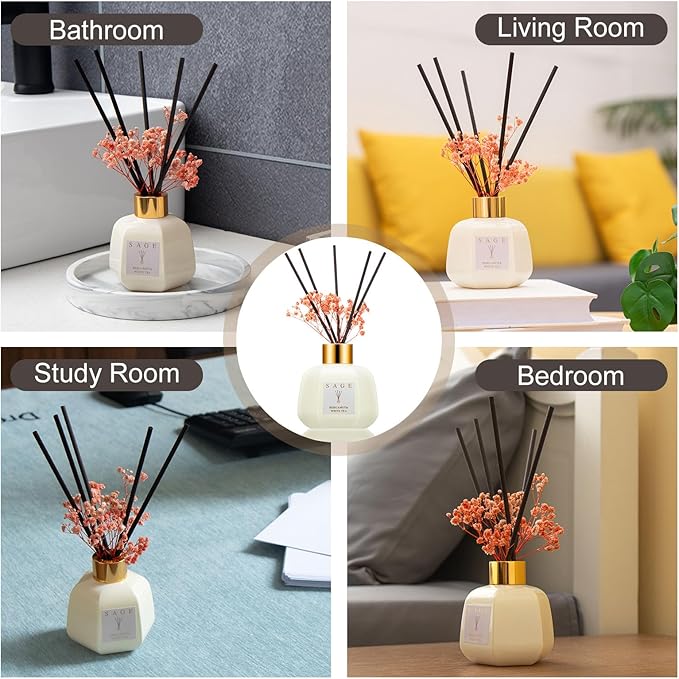 SAGE Hotel Reed Diffuser - Inspired by Westin Room Scent | 3.4oz Bergamot White Tea Scent Diffusers for Home | Preserved Real Flower & Oil Diffuser Sticks | Nightstand or Bathroom Decor for Shelves