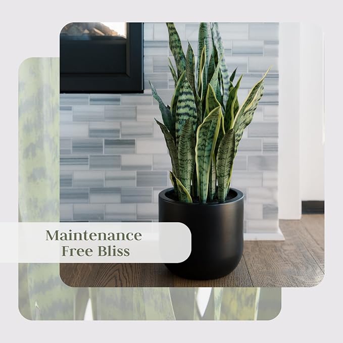 Faux Snake Plant, Premium Artificial Indoor Plant Stands 30” Tall and Enhances Interior Design, Lifelike-Leaves Create Realistic Natural Appearance, Black Planter Pot Included