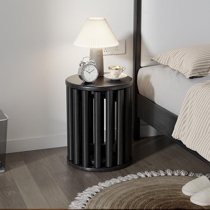 Stackable Stools Set of 4,Wood Stool,18 Inch Stool,Stacking Stools,Nesting Table,Sturdy and Durable,No Installation Required,Top Stackable Round Side Table (Black Barstool)