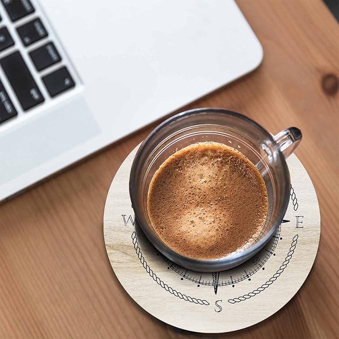 Compass Wind Rose Coaster for Drinks Individual Vintage Marine Geography Exploration Sign Wooden Background Presents for Housewarming Birthday and Family 100% Diatomite 4''X 4'',2 Pack