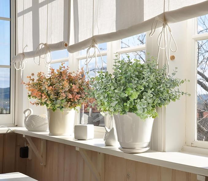 RECUTMS 12 Bundles Artificial Bushes Greenery Plants Stems Faux Shrubs Boxwood Plants Outdoor UV Resistant Fake Eucalyptus for Farmhouse Home Wedding Patio Backyard Indoor Outdoor Decor(Dusty Green)