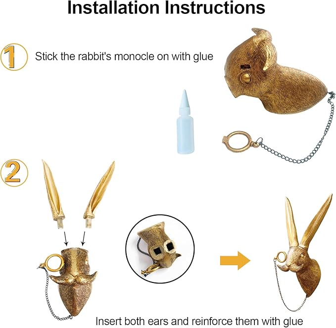 GUASDIE Animal Heads Wall Decor, Faux Deer & Rabbit Heads, Resin Animal Wall Hanging Decoration for Living Room, Bedroom & Kitchen Gift