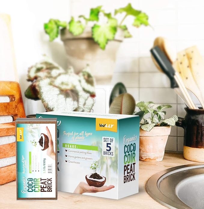 Coco Coir Bricks 5-Pack (650g Each) – Peat-Free Coconut Coir/Peat, Low EC & pH Balanced, High Expansion Seed Starter for Potting Mix, Hydroponics, Mushroom Substrate & Reptile Bedding