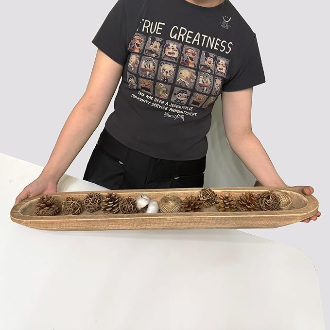 Wooden Dough Bowl Decor, Vintage Wooden Bowl Hand Carved Home Decor for Dining Table Center, Living Room, Kitchen Decor. (30inch brown)