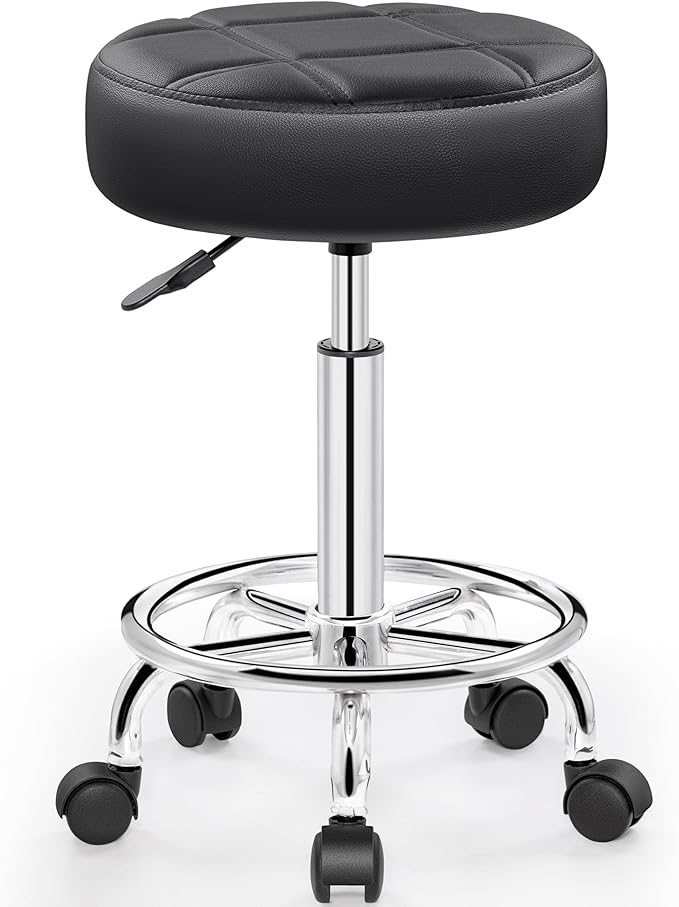 Rolling Stool with Wheels, PU Leather Small Office Chair with Foot Rest,Versatile Adjustable Swivel Stool for Tattoo Massage Salon Spa Teach Medical Facial Office Home Work Kitchen