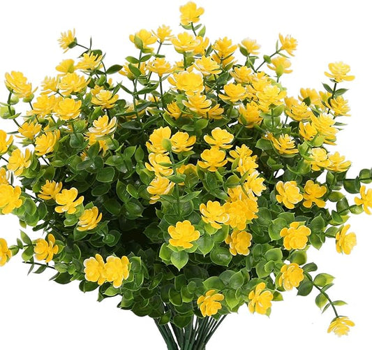 10PCS Artificial Flowers, Fake Artificial Greenery UV Resistant No Fade Faux Plastic Plants for Wedding Bridle Bouquet Indoor Outdoor Home Garden Kitchen Office Table Vase(Yellow)