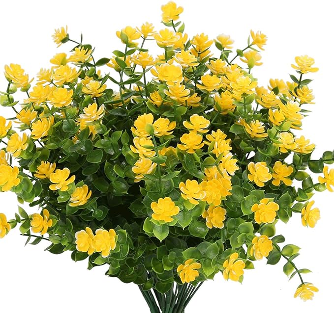 24PCS Artificial Flowers, Fake Artificial Greenery UV Resistant No Fade Faux Plastic Plants for Wedding Bridle Bouquet Indoor Outdoor Home Garden Kitchen Office Table Vase(Yellow)