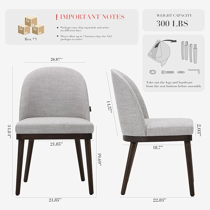 COLAMY Upholstered Dining Chairs Set of 6, Large Dining Room Kitchen Chairs with High Back and Deep Seat, Modern Fabric Dinner Chairs with Wood Legs, Light Grey