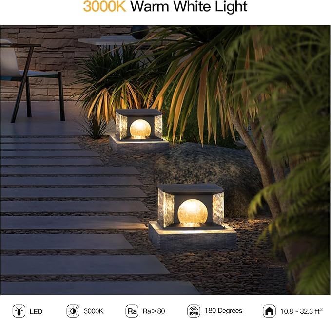 Solar Post Light Outdoor, 11.8" Modern LED Column Lamp IP54 Waterproof Pillar Lights 3000K Patio Entrance Landscape Lighting Fence Deck Cap Lantern for Garden Yard Driveway Pathway Decor