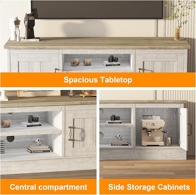 Farmhouse TV Stand for 65 Inch TVs Entertainment Center with Storage Cabinets Modern Media Console Table Rustic Wood Design for Living Room Office 61 * 17.7 * 21.7 Inch Dark Grey