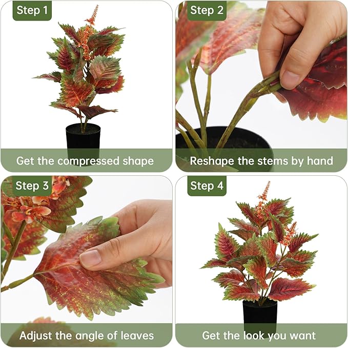 Artificial Plants Indoor with Pot 16.9" Faux Potted Perilla Plants Indoor Decorative Silk Greenery in Black Pot for Farmhouse Home Bathroom Living Room Office Table Shelf Decor