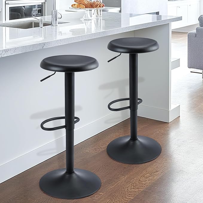Brage Living Bar Stools Set of 2, Adjustable Height Swivel Bar Stools, Metal Airlift Barstools, Backless Counter Height Bar Chairs for Kitchen Dining Room Pub Cafe (Black)