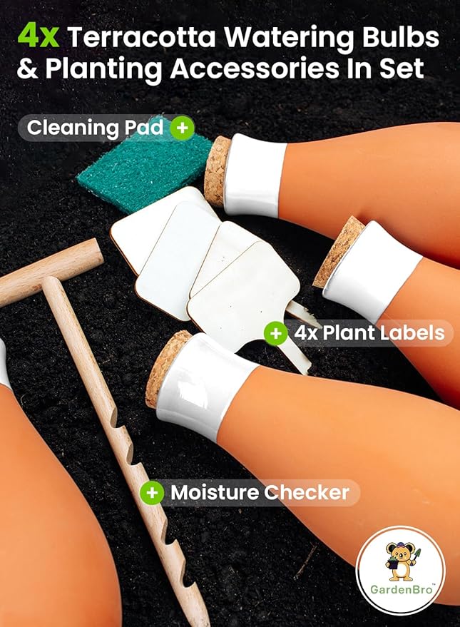 4 Pcs Ollas Terracotta Watering Pots Large - 14 Oz Self Watering Planter Insert Olla Watering System for 1-Week Easy to Refill - Clay Plant Watering Globes for Outdoor & Indoor Plants [4, White]