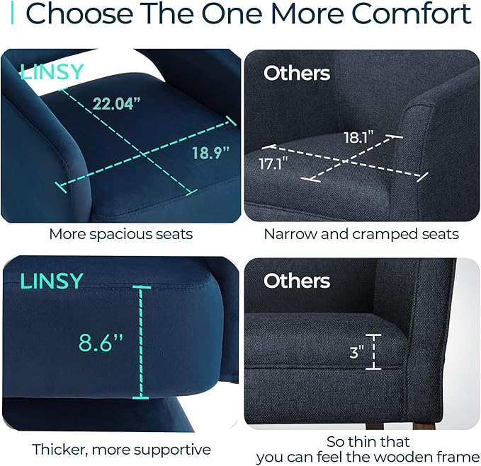 LINSY Swivel Barrel Chair, 360° Modern Swivel Accent Chair with Arms, Boucle Swivel Chair Blue Velvet Chairs for Bedroom Living Room Small Spaces