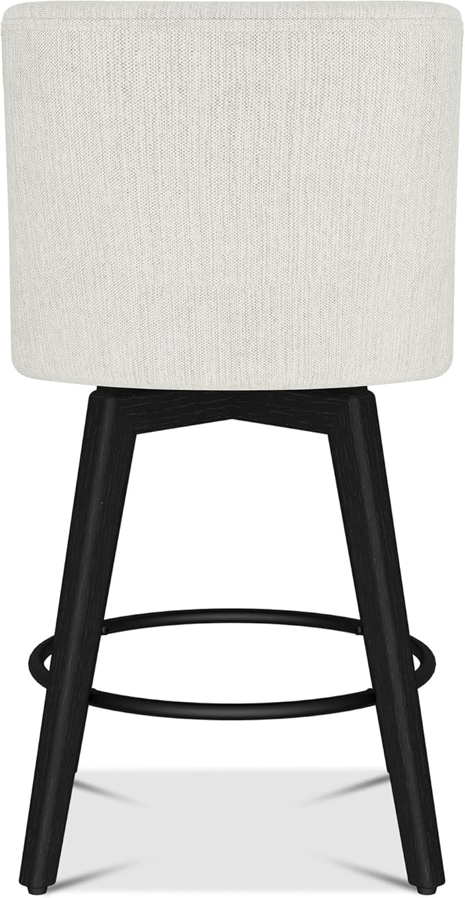 Counter Height Bar Stools Set of 6, Modern Swivel Barstools with Back and Wood Legs, Linen Fabric Upholstered Bar Chairs, 26" H Kitchen Counter Stools, Kitchen Island Home Bar, Ivory