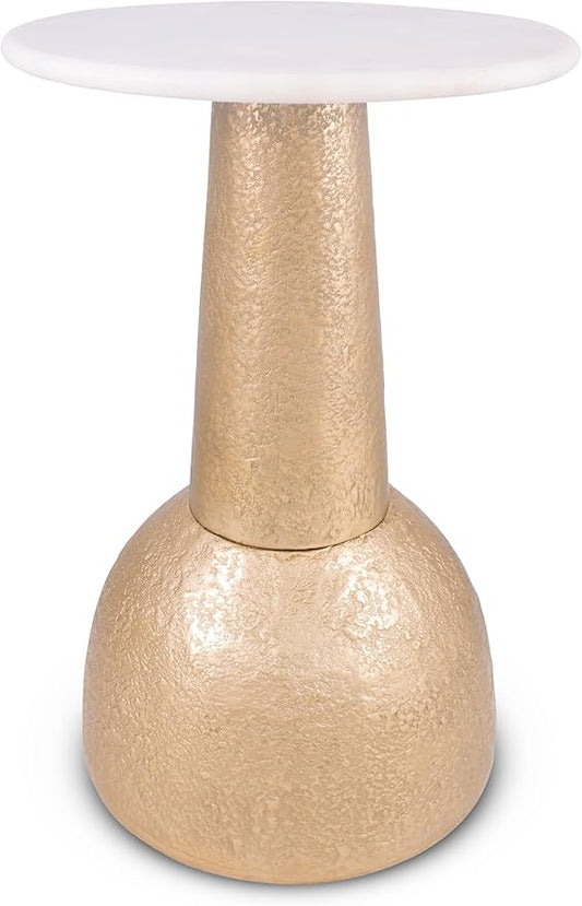 OBJET D'ART Small Round Gold End Table, Cupola, 22'' Height, Vintage Metal Accent, Side, Pedestal, Coctail and Drink Tables for Living Room and Small Spaces