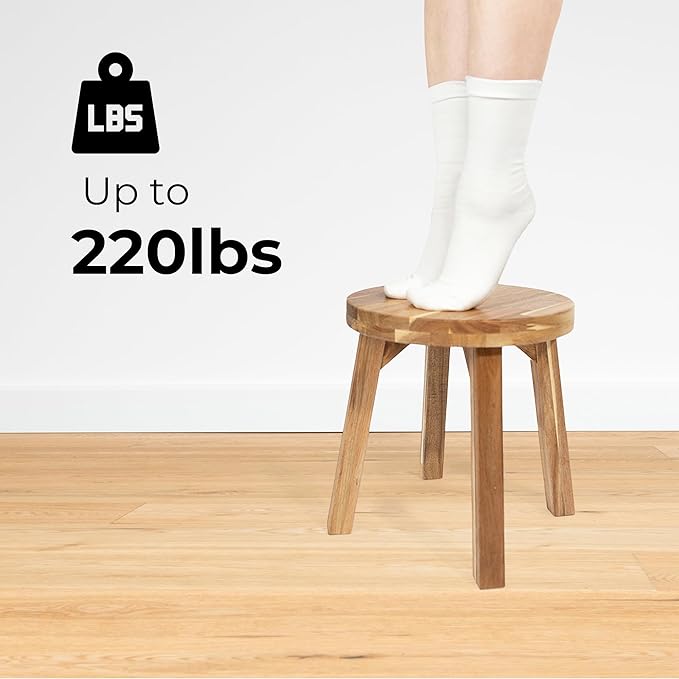 Nakina Stool 12" with Drain Hole – Acacia Wood, Compact & Water-Resistant for Bathroom, Kitchen & Patio