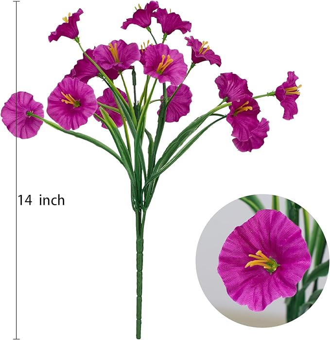 15 Bundles Artificial Flowers UV Resistant Outdoor Plants No Fade Faux Plastic Shrubs Fake Silk Flowers Window Box Garden Porch Home Decoration (Morning Glory Violet)