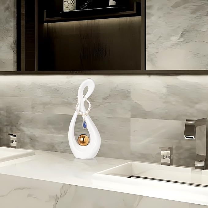 Modern Sculpture Home Decor, White Statue Decor for Living Room, Gold Ceramic Decor Accessories, Abstract Art Dining Room Table Centerpiece