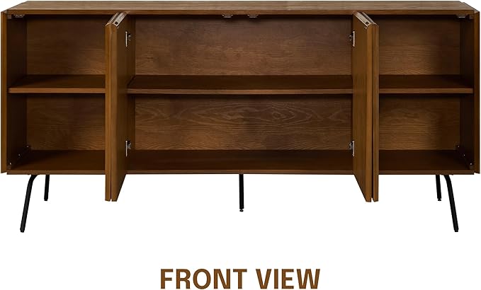 NTC Veil Modern Sideboard with 4 Doors, Buffet Cabinet with Vertical Groove Design and Metal Legs, Storage Cabinet for Living Room, and Hallway, Effortless Assembly - Rustic Oak