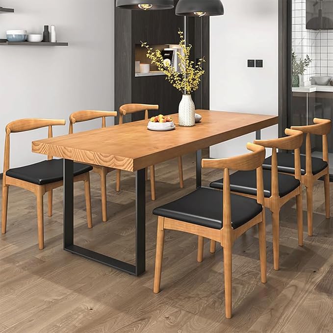 Stylish Modern Minimalist Solid Wood Dining Table with Sturdy Metal Base – Easy Assembly, Versatile Design for Dining Rooms, Living Seats 4-6 (63 * 27.5 * 29.5)