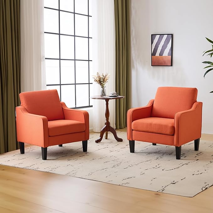 VINGLI Burnt Orange Mid Century Modern Accent Chair for Living Room & Bedroom, Scooped Arm, Upholstered Comfy Chair for Apartment, Waiting Room