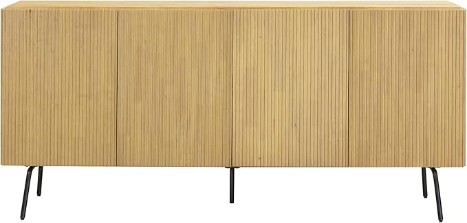 NTC Veil Modern Sideboard with 4 Doors, Buffet Cabinet with Vertical Groove Design and Metal Legs, Storage Cabinet for Living Room, and Hallway, Effortless Assembly, Sand