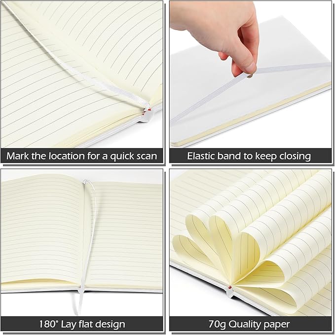 Honoson 20 Pack Lined Journal Notebooks A5 Hardcover Executive Notebook 5.5" x 8.3" PU Leather Wide Ruled Journals Bulk with Elastic Band for Home Business Office School Supplies(White)