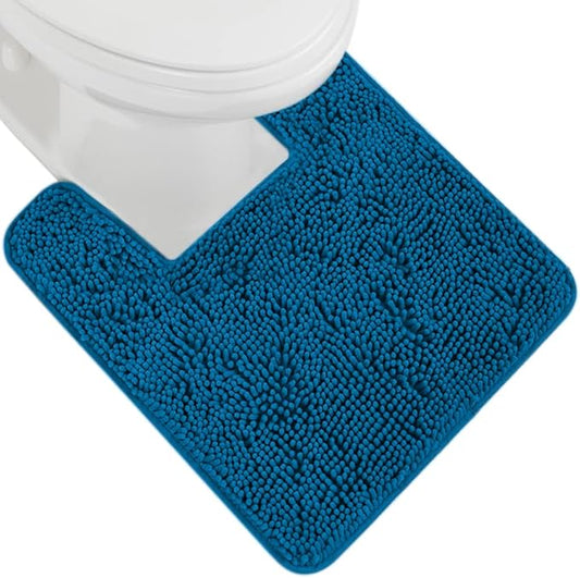 GORILLA GRIP Plush Absorbent Shaggy Chenille Bath Rug Mat for Square Toilet Base with Rubber Backing, Machine Washable Rugs, Soft Microfiber Contour Mats for Toilets, Bathroom Decor, Blue